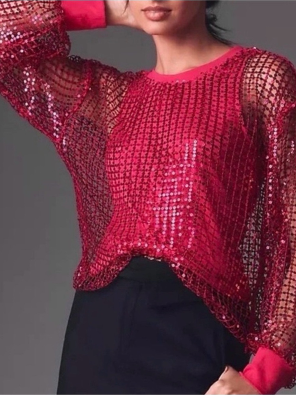 Pilcro Pink Sequin Mesh Top with Built-In Tank Size Medium Anthropologie